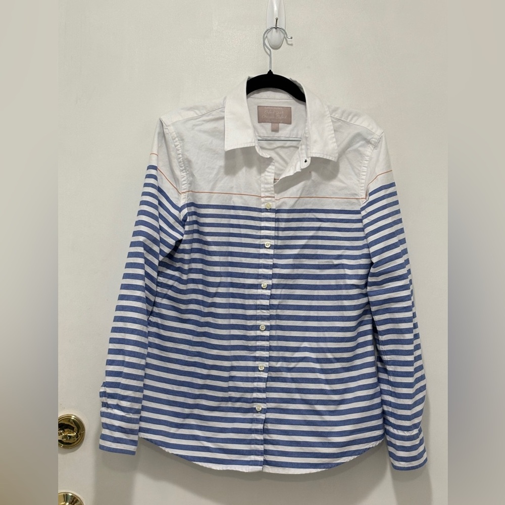 Banana Republic Striped White and Blue Oxford Shirt Long Sleeve Button Up Top L